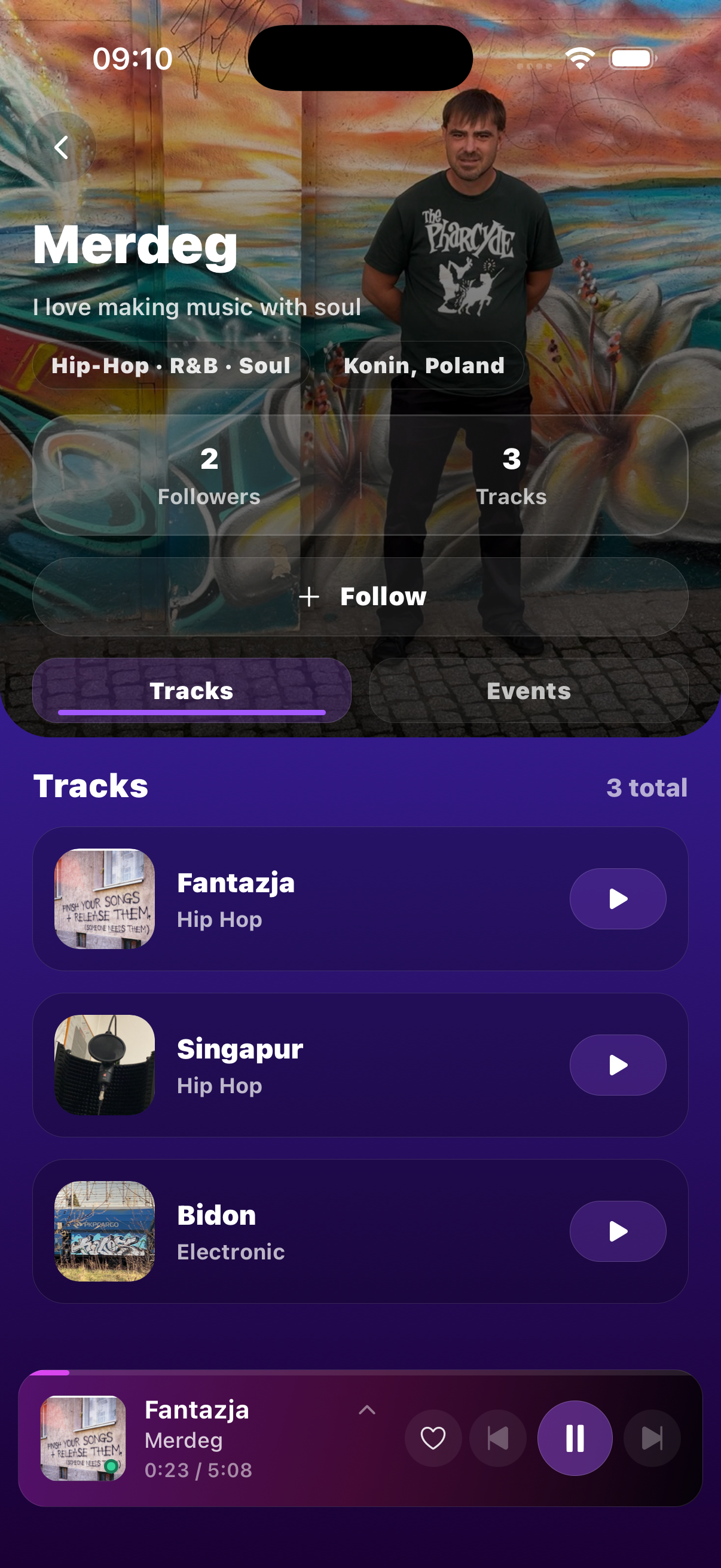 STRIDE artist profile screen